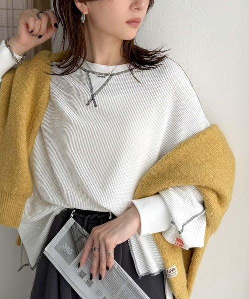 しわねえ様確認用。 JaVaジャバ 別注》シンプルなのに格上げ。2way配色ワッフルロンTee
