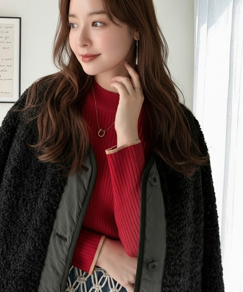 JaVaジャバコラボ》オーバーサイズがトレンド！異素材切り替え配色ボア