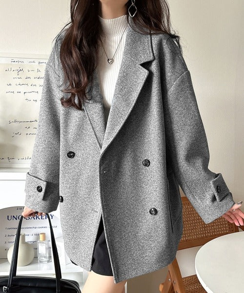 トレンドを先取り♪こなれ感UP、ダブルボタンジャケットメルトンコート