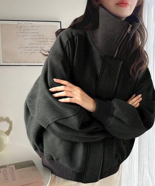 JaVaジャバコラボ》デイリーに輝く一着！ 襟リブニットメルトン比翼