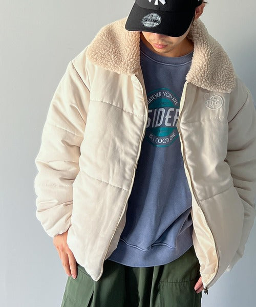 Javaジャバコラボ》軽くてあったか。襟ボアスエード中綿ジャケット