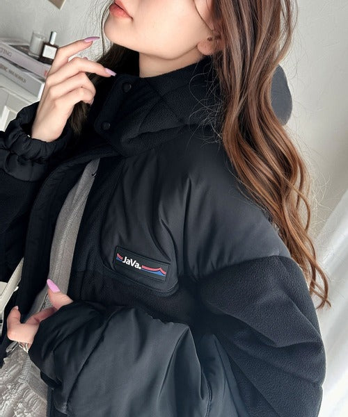 HORN GARMENT GOLF☆異素材ドッキング中綿ジャケット46M白 Javaジャバコラボ》こなれ感をプラス。フリース異素材ドッキング中綿