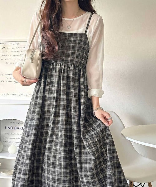 微起毛素材で秋冬にぴったり♪チェック柄ダブルストラップバックリボン