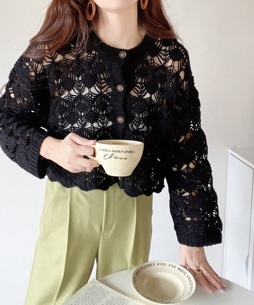 mily bilet】程よい大人の甘さ。透かし編み2wayクロシェニット