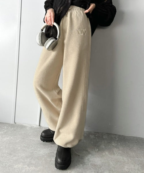 JaVaジャバコラボ》裾ドロストロゴ刺繍ミックス調フリースパンツ