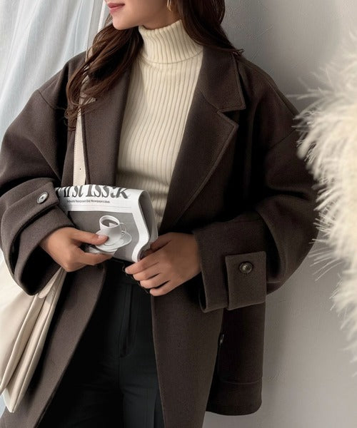 トレンドを先取り♪こなれ感UP、ダブルボタンジャケットメルトンコート