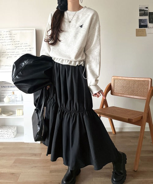 一枚でコーディネートが完成する優秀アイテム◎胸刺繍ドロスト裏起毛