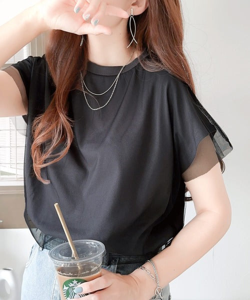 ショッピングバッグ付き　LOHEN チュールレイヤードプリントTシャツ ショッピングバッグ付き LOHEN チュールレイヤードプリントTシャツ