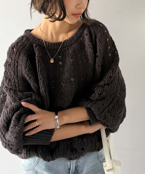 着るだけで上級者見えが叶う1枚♪ポコポコ透かし編みニットPO