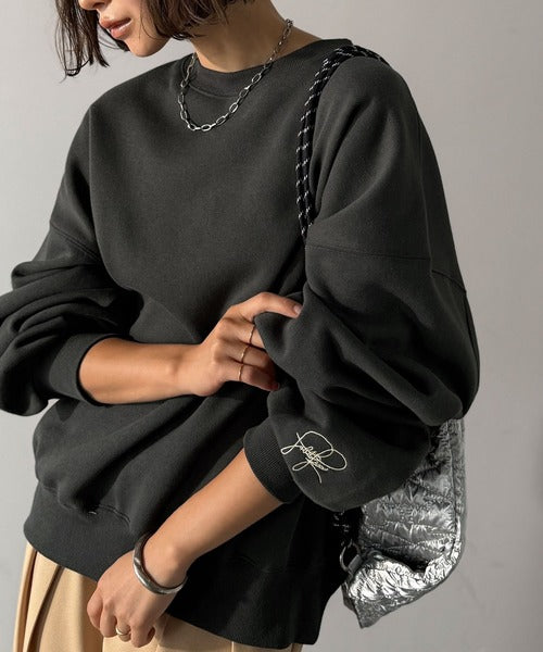 C&C刺繍裏起毛カットソー ワンポイントベア刺繍裏起毛クルーネックスウェット[品番