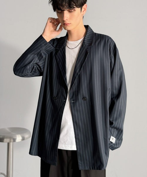 未使用　45R コットンジャケット　ストライプ柄 Classical Origin】「さっと羽織れる。」ストライプ柄ドレープ