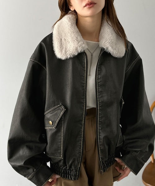 mily bilet】ファー襟取り外し可能◎ヴィンテージライクダメージ