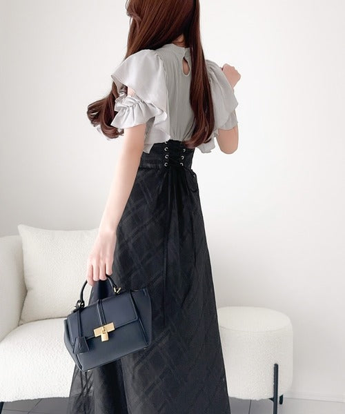 mily bilet】1枚で着映えする。ダブルフリル袖チェックレース