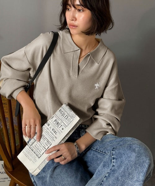 JaVaジャバコラボ》大人の抜け感をプラス◎胸刺繍ハーフミラノ