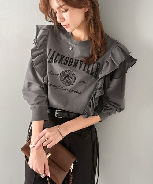 mily bilet】チュールとフリルで甘く着る。ダブルフリルカレッジロゴ