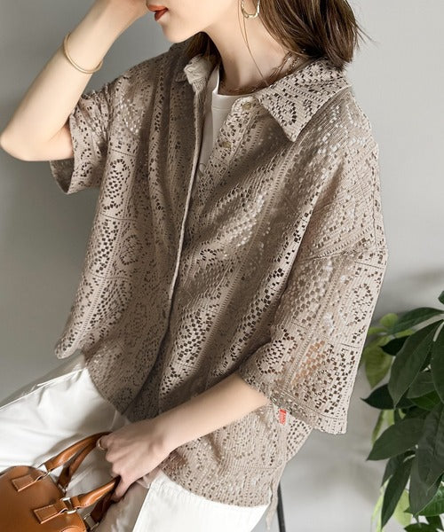 JaVa ジャバコラボ》大人のクロシェ。ブロックレースブラウス