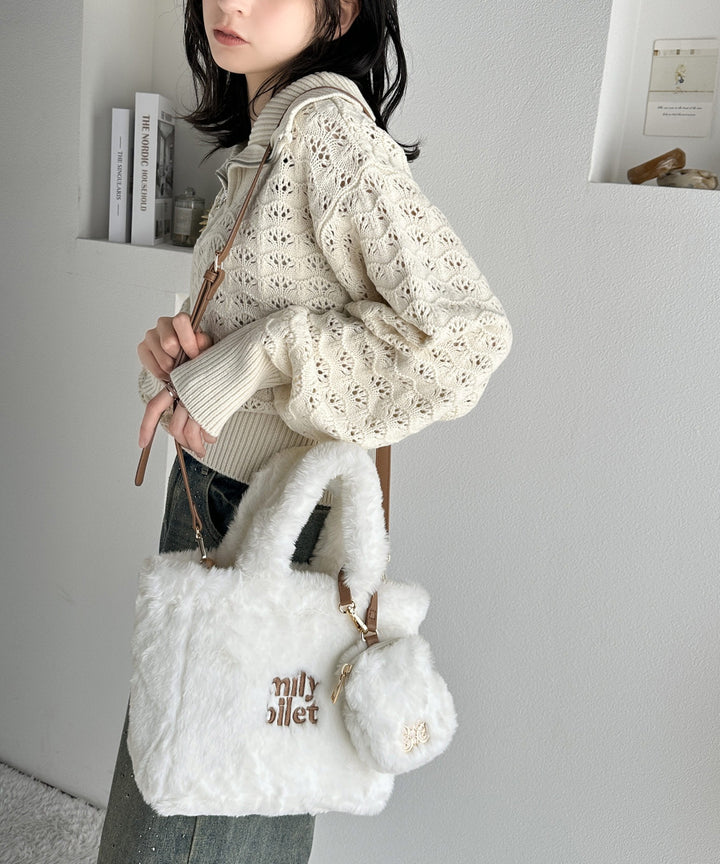 Shirley Temple ピンクファーショルダーバッグ エコファーショルダーバッグ ピンク