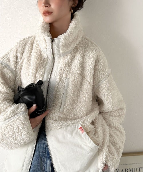 クラシカルエルフ冬新作 java ジャバコラボ ボア フリースジャケット アウター ジャケット レディース ぬくぬく 愛らしい プードル ボア × ナイロン 異素材 切替 フライトJK 大きいサイズ  2025aw  jv1265031 JaVaジャバコラボ》ぬくぬく愛らしい◎プードルボア×ナイロン異素材