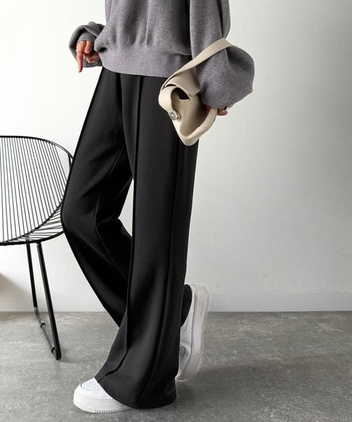 大人脚長シルエット♪ダンボール素材ピンタックフレアパンツ ce1260521