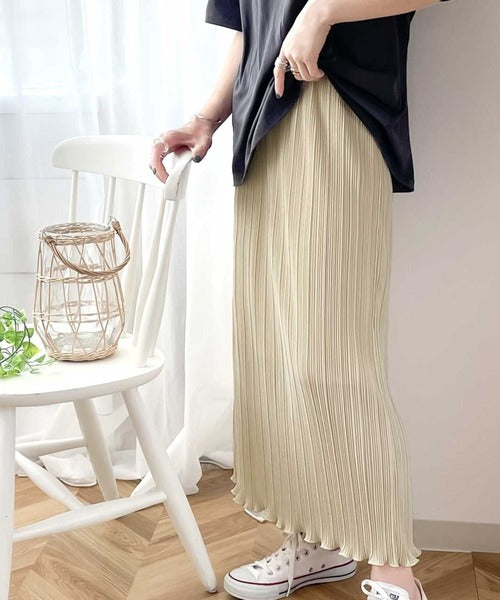 ms+ ideal》きらり揺らめく。メロープリーツタイトロングスカート