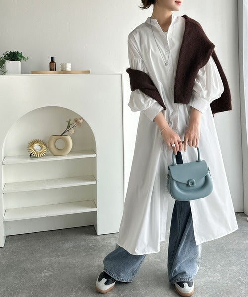 着方自在でロングシーズン活躍◎柄アソートバンドカラービッグシャツ