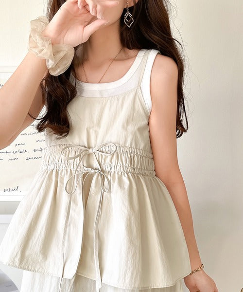 1枚で即、旬顔。フェイクレイヤードギャザーキャミワンピース