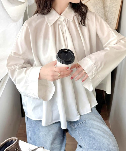 トレンドライクな美シルエット♪アコーディオンフレアシャツ(長袖