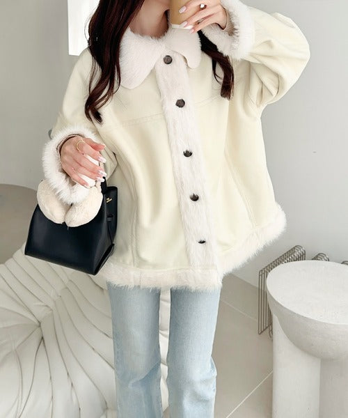 mily bilet】甘さと気品で冬を楽しむ。ファー切り替えスウェードライク