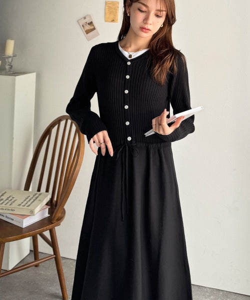 一枚で上品なラク可愛いが完成！ウエストリボンニットワンピース