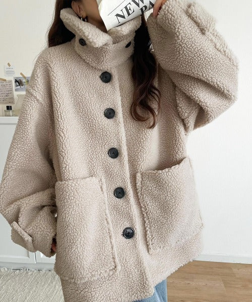 JaVaジャバコラボ》纏う大人ボアが包み込む♪ボアショートブルゾン