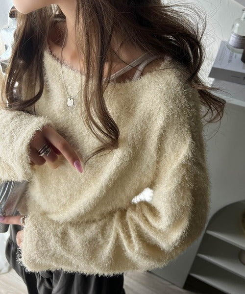 印象派大人レディ。ボートネックラメシャギーニットプルオーバー