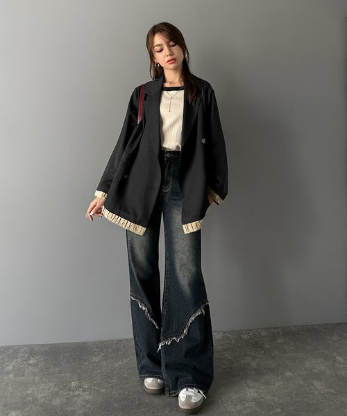 mily bilet】ゆるっと大人見え。バルーンフリルレイヤードジャケット 