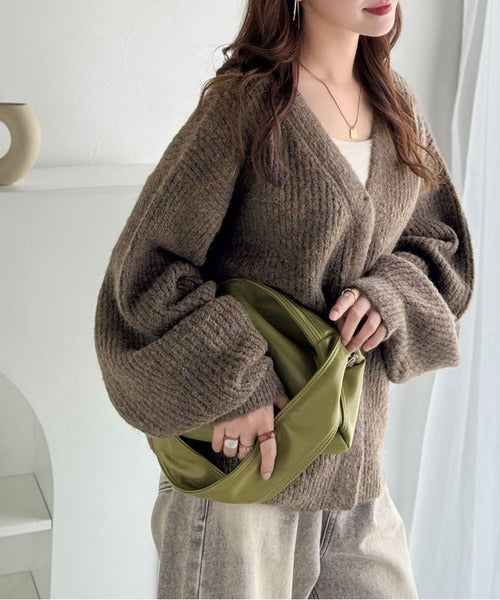 大人上品なニュアンスを演出◎比翼Vネックミックスニットカーディガン