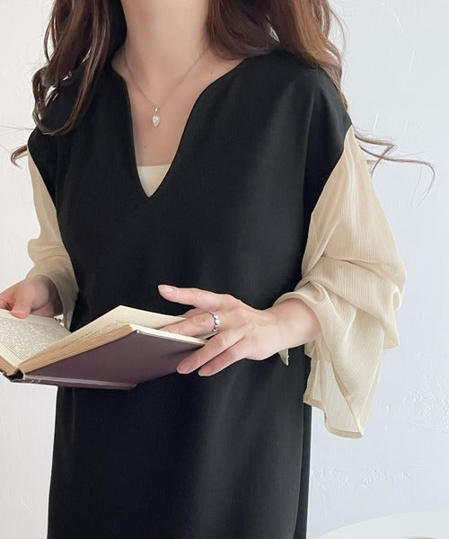 mily bilet】今っぽお洒落が叶う。シアー袖切り替えキャンディー