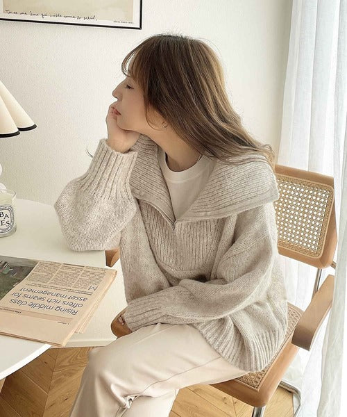 JaVaジャバ コラボ》ふわふわに癒され。ミックスカラー糸ハーフジップ