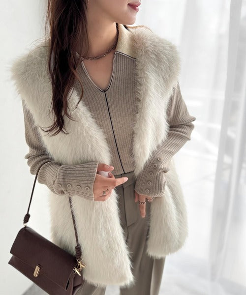 高級感をレイヤード。ふわふわミックスシャギーファーベスト ce1010457