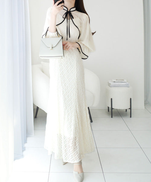 mily bilet】トレンドをかわいく楽しんで♪パイピング配色シアーボレロ