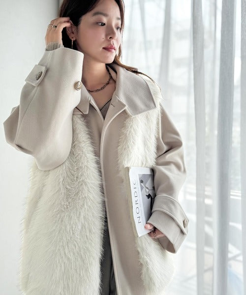 投稿ラスト アクアガール カシミアファーベスト 毛皮 グレー M