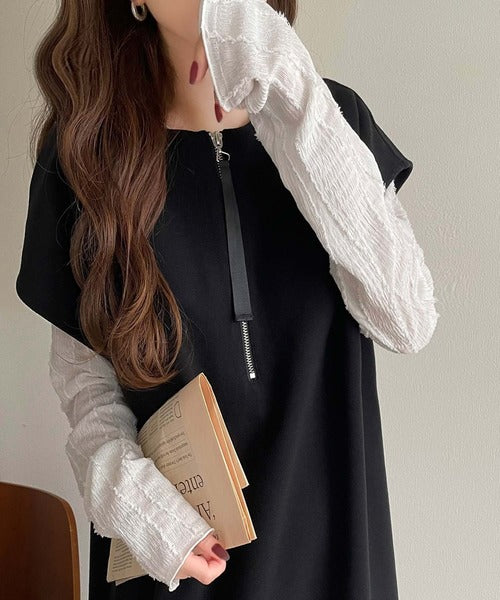 1枚で着回し力抜群。前後2wayフェイクウール素材ハーフジップ