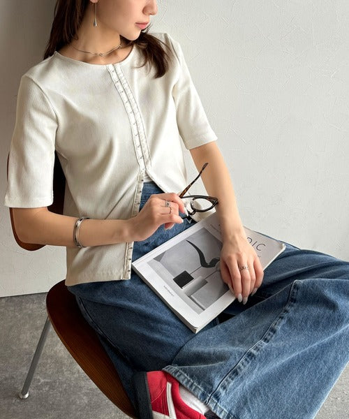 大人の抜け感カジュアル。綿100％前後2way5分袖フロントホック