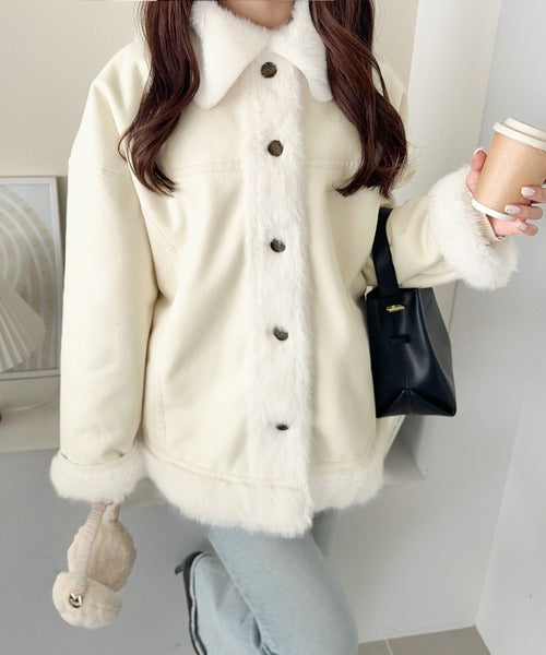 mily bilet】甘さと気品で冬を楽しむ。ファー切り替えスウェードライク