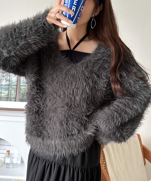 二度見の華やかさ。シャギーニット×ティアードキャミワンピースセット