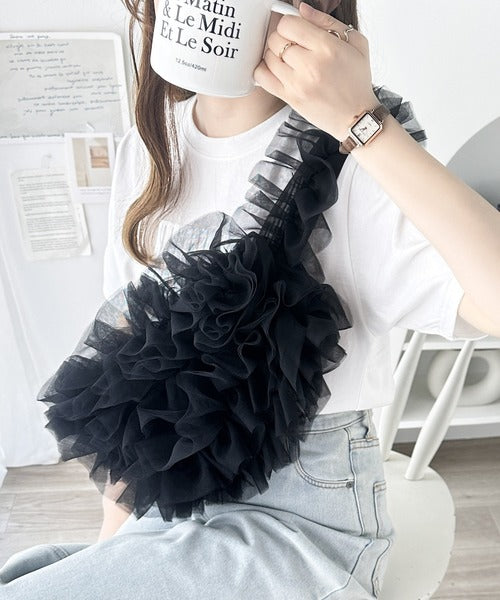 mily bilet】大胆なフリルが大人可愛い。チュール使いフリルバッグ