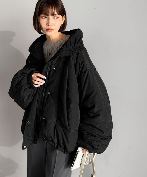 エクストララージ スタンドカラー ダウンジャケット 防寒 ショート丈 黒 M マットショート丈スタンドカラーダウンブルゾン[品番：OUTW0000160