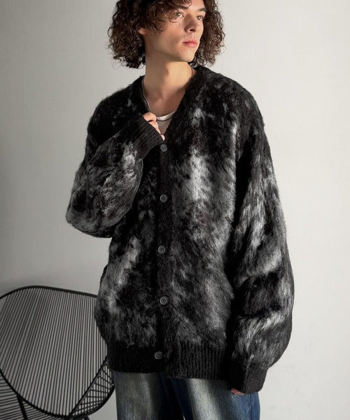【美品】BEAUTY&YOUTH シャギーモヘアVカーディガン　ブラック シャギー モヘヤ Vネック カーディガン （カーディガン・ボレロ