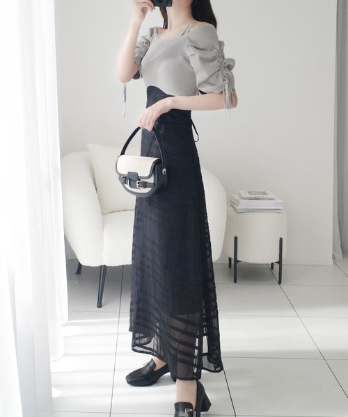 mily bilet】1枚で映える主役級。オフショル2wayパフ袖リボンニット