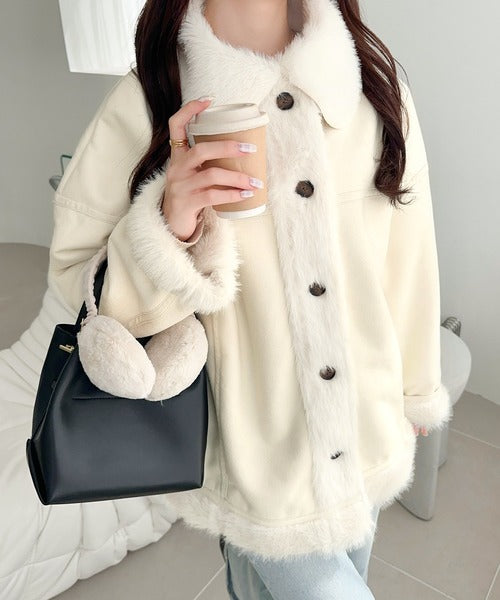 mily bilet】甘さと気品で冬を楽しむ。ファー切り替えスウェードライク