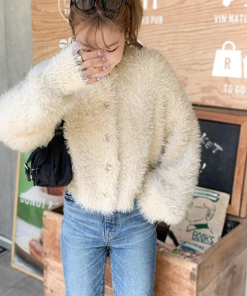 本日中価格　MIESROHE カールシャギーカーディガン　Lベージュ　FREE 中古・古着通販】MIESROHE (ミースロエ) ミドルゲージラメ