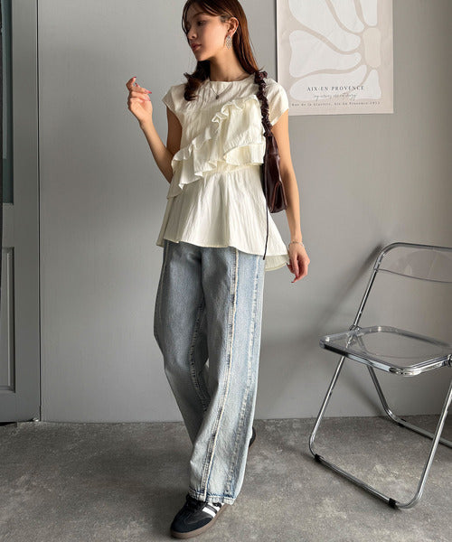 大人かわいい◎フリル使いフレアペプラムトップス（半袖） ce1240078