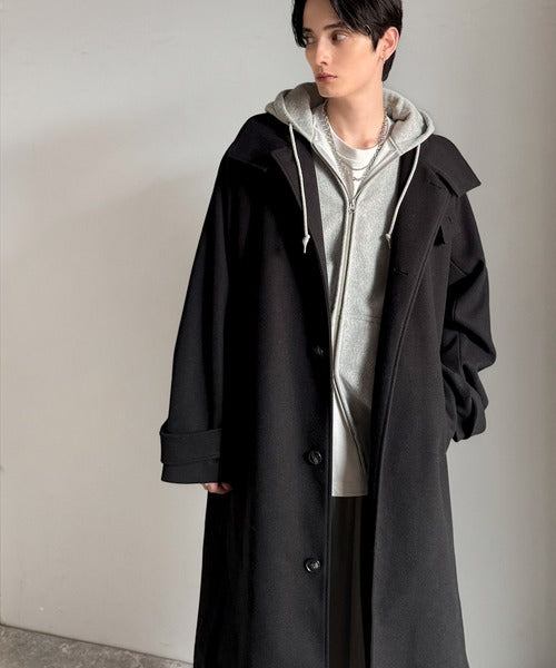 A.P.C. メルトンウール 比翼仕立て ロングコート 袖ベルト ネイビー L WEB限定/OUTLET】【RBC】メルトンフーデットコート/ネイビー/比翼仕様